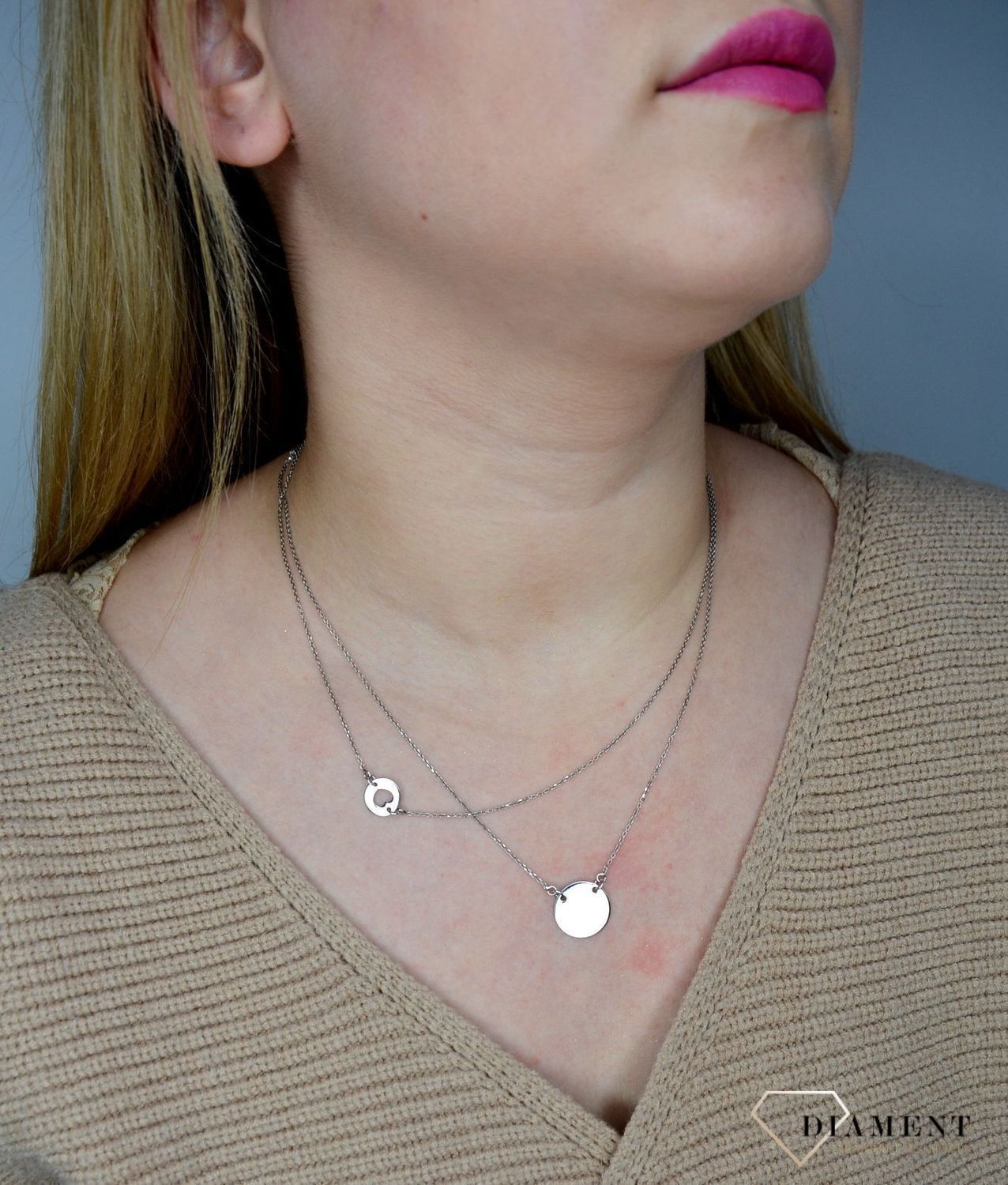 Naszyjnik srebrny Dall'Acqua podwójny z blaszkami C RM CL0015 069.jpg